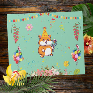 Papel De Presente Festa de Aniversário Infantil Temática de Hamster