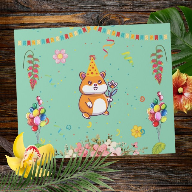 Papel De Presente Festa de Aniversário Infantil Temática de Hamster  (Criador carregado)