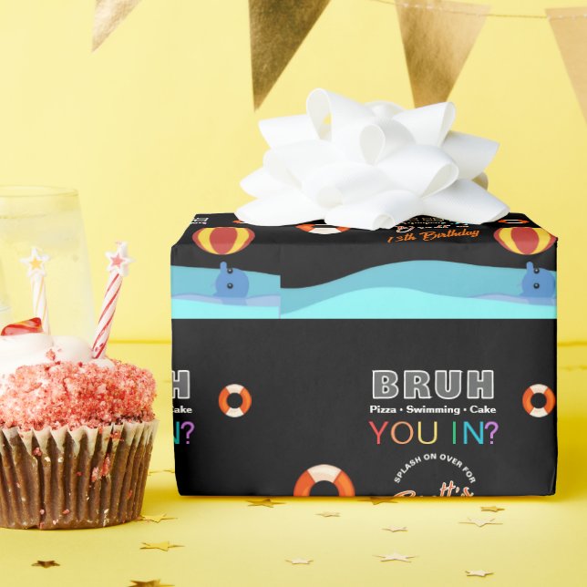 Papel De Presente Festa de Aniversário na Piscina Bruh  (Festa de aniversário)