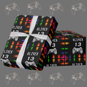 Papel De Presente Festa de Aniversário Neon com Controle de Videogam