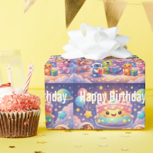 Papel De Presente Festa de Aniversário no Espaço Sideral com Astrona