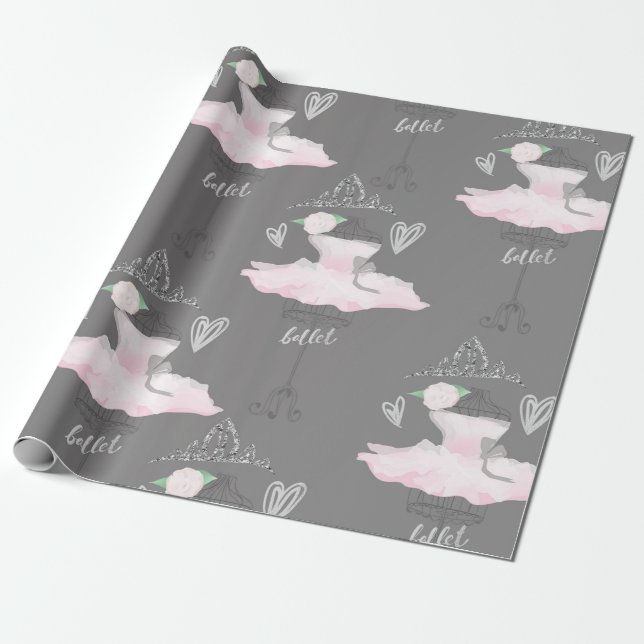 Papel De Presente Festa de Aniversário Pink & Grey Couture Bailarina (Desenrolado)