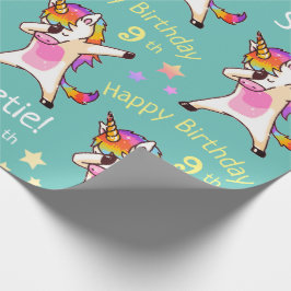 Papel De Presente Festa de Aniversário Unicórnio com Nome e Idade Pe
