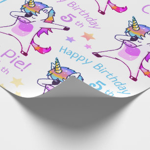 Papel De Presente Festa de Aniversário Unicórnio com Nome e Idade Pe