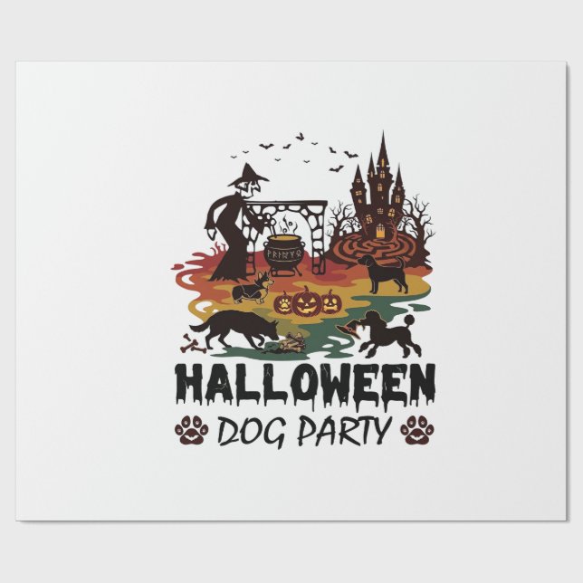 Papel De Presente Festa de Cães de Halloween Bruxas Cães Abóboras Ca (Aberto)