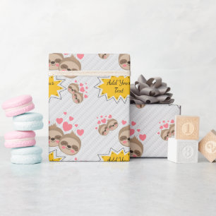 Papel De Presente Festa de Chá de Bebê com Padrão de Preguiça Fofa e