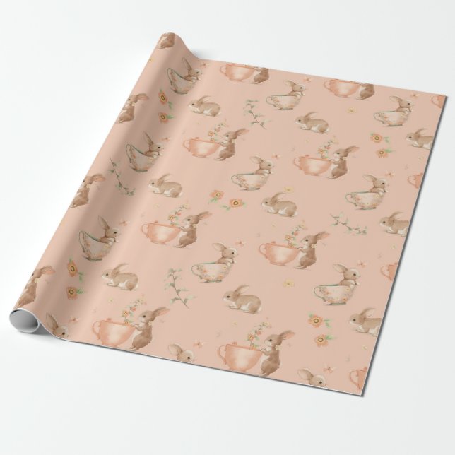 Papel De Presente festa de chá de coelhos fofos (Desenrolado)
