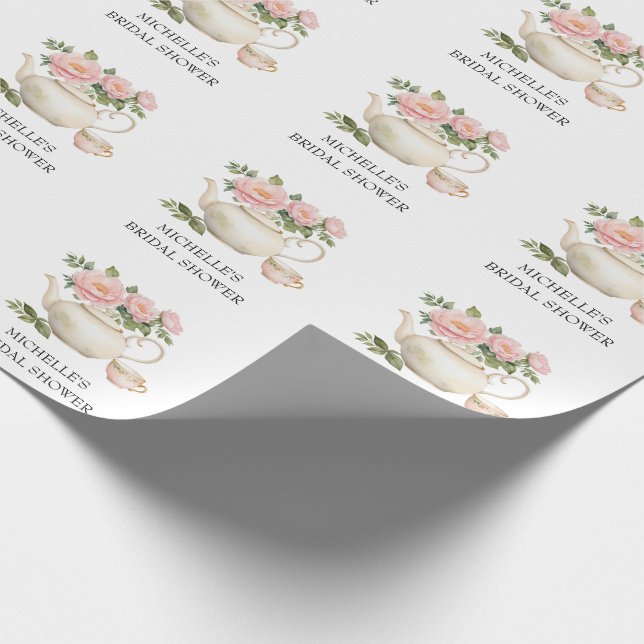 Papel De Presente Festa de Chá de Noiva com Aquarela Personalizada   (Ponta)