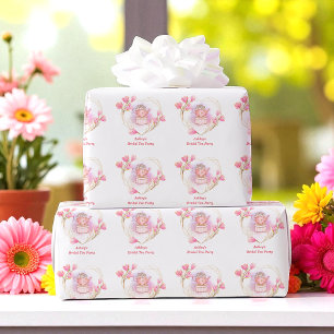 Papel De Presente Festa de Chá de Noiva Rosa Dourado Floral Nome