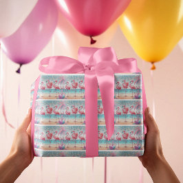 Papel De Presente Festa de Comemoração de Flamingo Dança e Aniversár