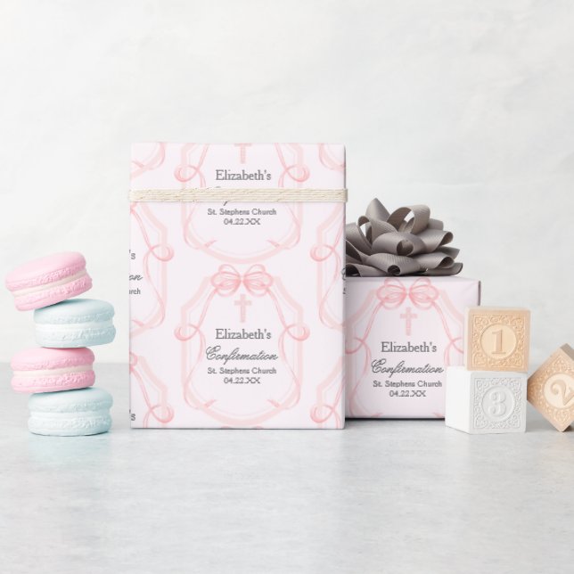 Papel De Presente Festa de Confirmação Rosa Bonito Personalizada (Chá de bebê)