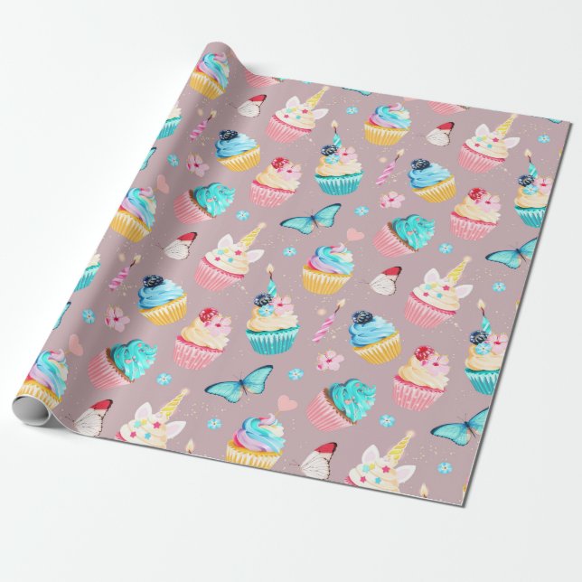 Papel De Presente Festa de Cupcake (Desenrolado)
