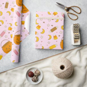 Papel De Presente Festa de Dia das Bruxas Bonito e Rosa