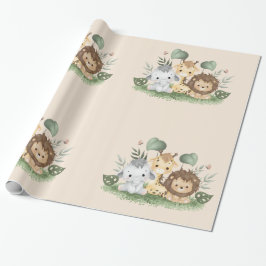 Papel De Presente Festa de Flores Silvestres Safari de Animais