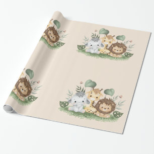 Papel De Presente Festa de Flores Silvestres Safari de Animais