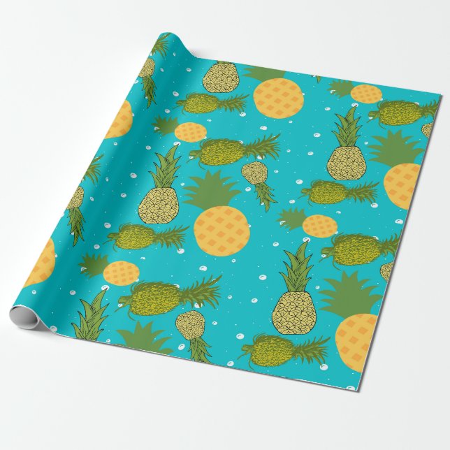 Papel De Presente festa de frutas, padrão fofo de abacaxi (Desenrolado)