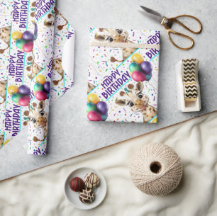 Papel De Presente Festa de Girafa Corajosa, Aniversário de criança d