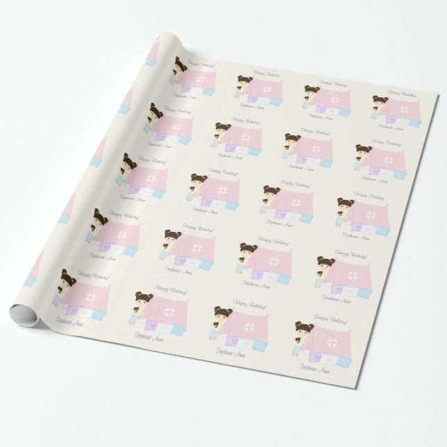 Papel De Presente Festa de Glamping para Dormir (Desenrolado)