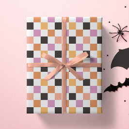 Papel De Presente Festa de Halloween Coquette Xadrez Quadriculado