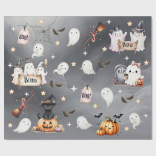 Papel De Presente Festa de Halloween Encantadora Bruxa Abóboras
