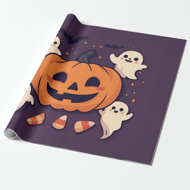 Papel De Presente Festa de Halloween Fofo e Assustador (Desenrolado)