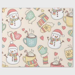 Papel De Presente Festa de Inverno Alegre Homens de Neve Desenhados