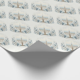 Papel De Presente Festa de Luzes Hanukkah com Menorah e Lily