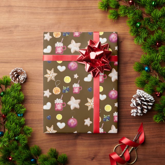 Papel De Presente Festa de Natal Biscoito de Gengibre Aquarela (Presente de Natal)