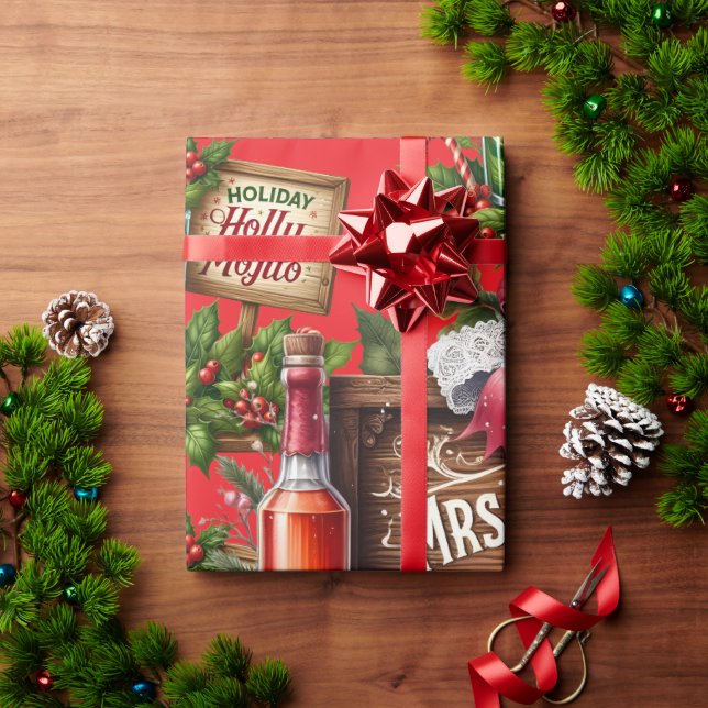 Papel De Presente Festa de Natal com Coquetel e Bebidas em Vermelho (Presente de Natal)