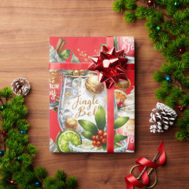 Papel De Presente Festa de Natal com Coquetel e Bebidas em Vermelho