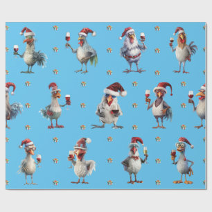Papel De Presente Festa de Natal de Frango Engraçado Festa de Vinho 