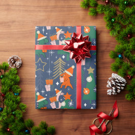 Papel De Presente Festa de Natal do Dinossauro Azul