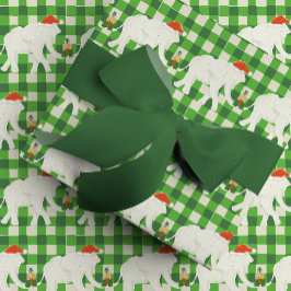 Papel De Presente Festa de Natal do Elefante Branco de Xadrez Verde