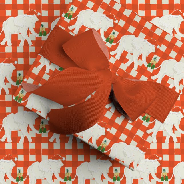 Papel De Presente Festa de Natal do Elefante Branco de Xadrez Vermel (Red Checkered White Elephant Christmas Party Wrapping Paper)