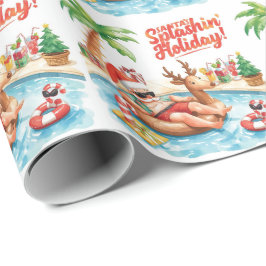 Papel De Presente Festa de Natal dos papais noeis na piscina