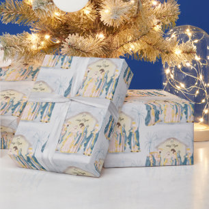 Papel De Presente Festa de natal dourada e azul