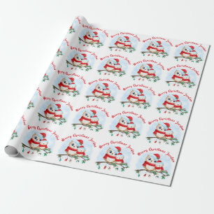 Papel De Presente Festa de Natal Personalizada Coruja Santa Hat