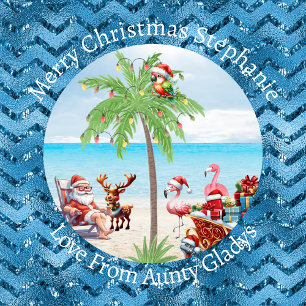 Papel De Presente Festa de Natal Tropical Personalizada em Azul
