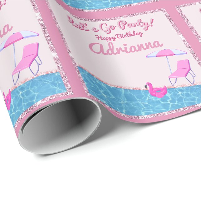 Papel De Presente Festa de Praia Glamurosa com Brilho Rosa (Ponta do rolo)