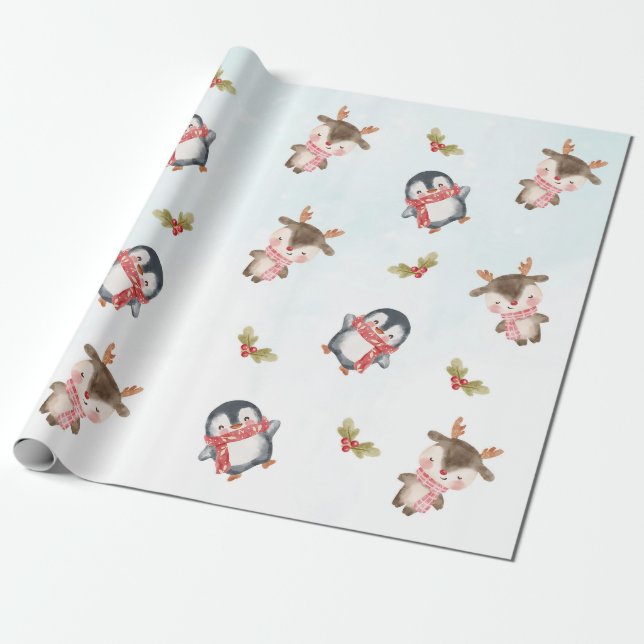 Papel De Presente Festa de primeiro aniversario de Natal de inverno (Desenrolado)