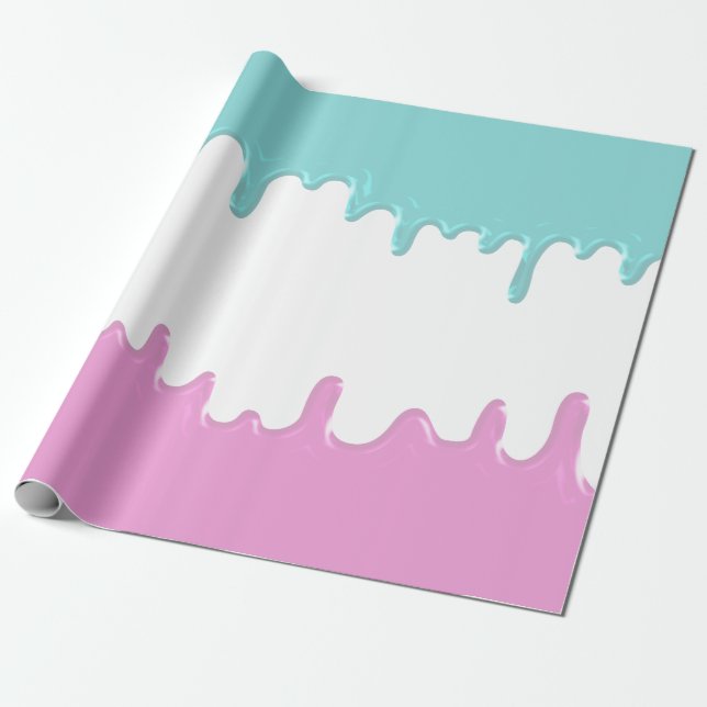 Papel De Presente Festa de Revelação de Gênero com Gotejamento de Ti (Desenrolado)
