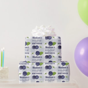 Papel De Presente Festa de um ano de Berry Mirtilos Primeiro Nome 1º