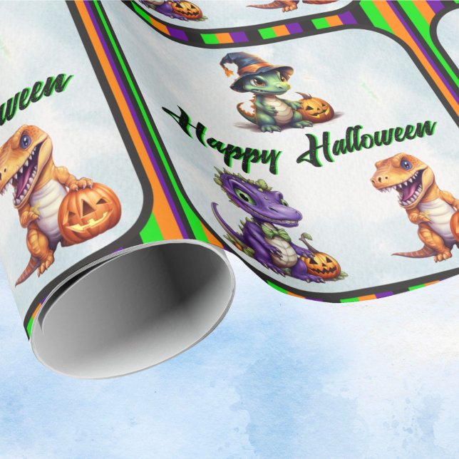 Papel De Presente Festa Dino-Mash do Dinossaur do Halloween (Halloween Dino Wrapping Paper)