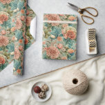 Papel De Presente Festa do Chá Vintage<br><div class="desc">Esta impressão artística reúne a beleza de peônias, rosas e outras flores exquisitas, colocadas contra um fundo de textura azul-turquesa claro com padrões delicados. Os detalhes intrincados e as cores harmoniosas evocam um sentimento de nostalgia romântica, tornando-a perfeita para aqueles que amam decoração vintage, arte botânica clássica e design floral....</div>