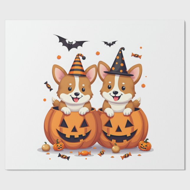 Papel De Presente Festa do Corgi Abóbora (Aberto)