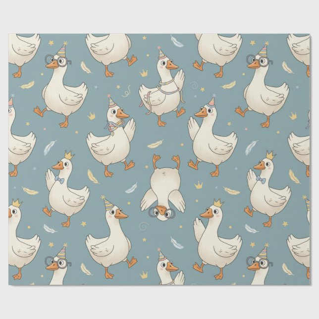 Papel De Presente Festa do Ganso Bobo – Fundo Azul com Penas (Aberto)