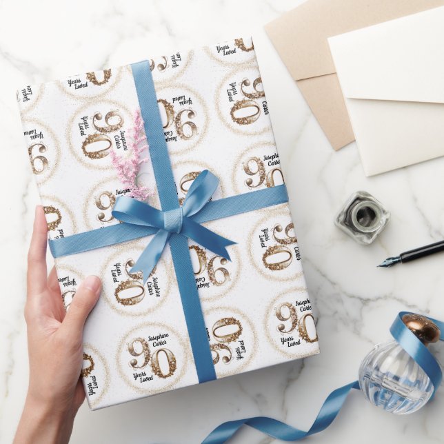 Papel De Presente Festa Elegante de 90 Anos (Presentear)