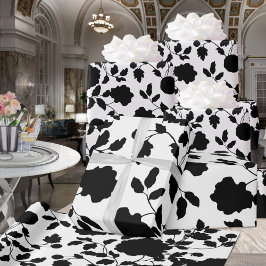 Papel De Presente Festa Elegante de Vinha Floral Negra e Branca