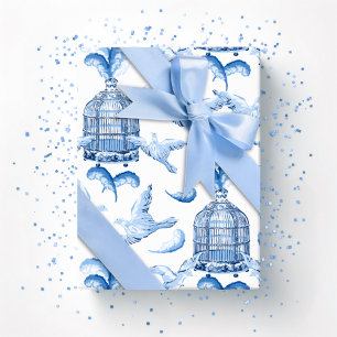 Papel De Presente Festa Empenada em Porcelana Azul
