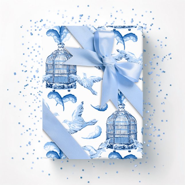Papel De Presente Festa Empenada em Porcelana Azul (Criador carregado)